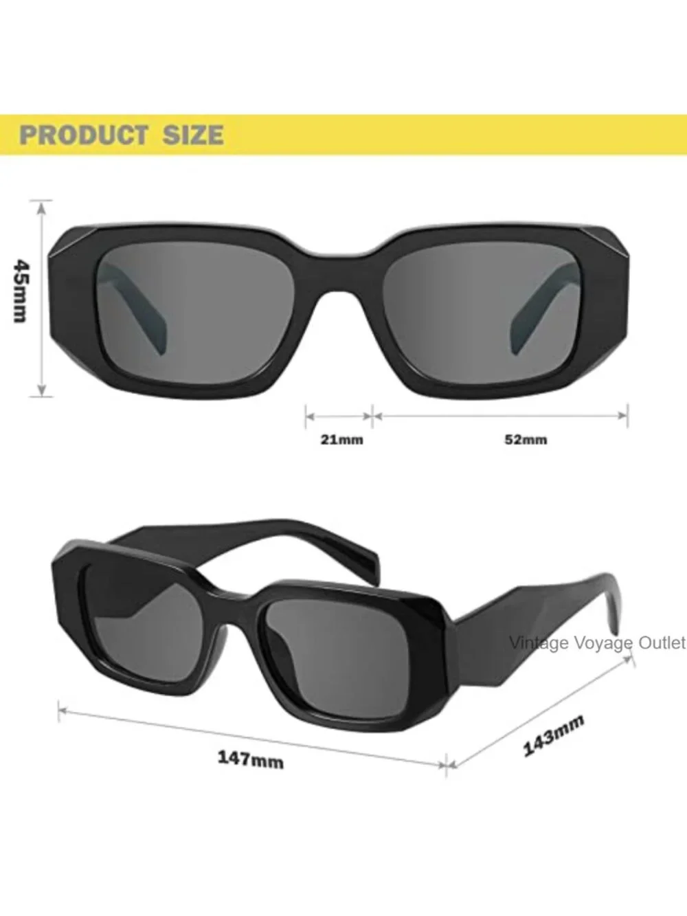 Trendy Rectangle Sunglasses Women Men Bold Chunky Frame UV400 Protection
